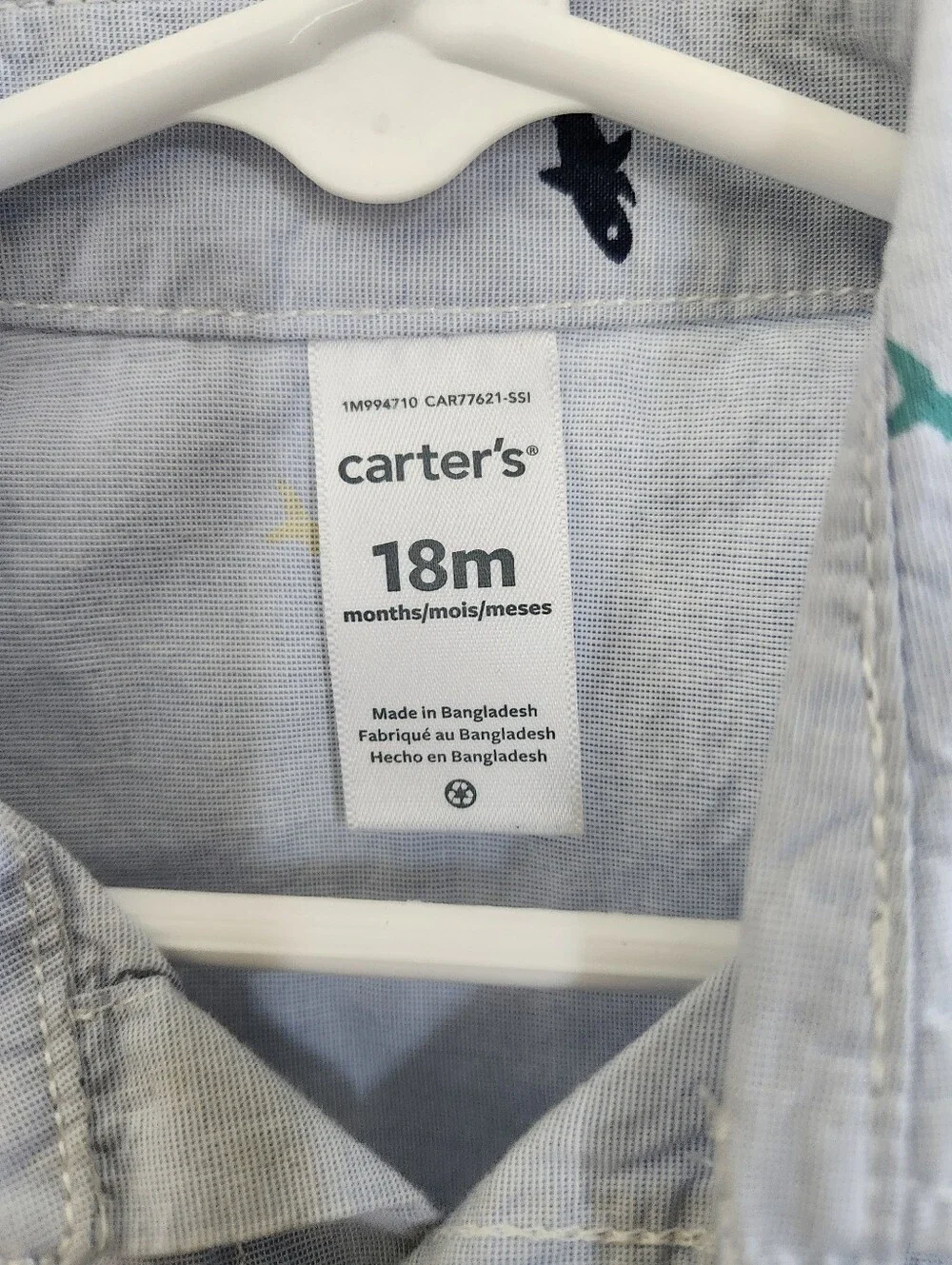 Carter's Light Blue Short-Sleeve Button-Down with Shark Print